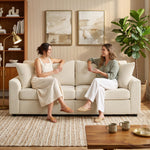 Canapé 3 places 212 cm avec 2 coussins à ressorts, tissu velours côtelé, pour salon, chambre, bureau à domicile, crème