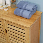 Meuble salle de bain en bambou armoire salle de bain sur pied avec double porte à lattes, 68 x 32 x 86 cm, naturel