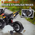 Moto électrique enfants sous licence Aprilia avec 2 moteurs 12V, roues d'entraînement, lumière LED, musique - jaune