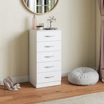 Commode 5 tiroirs, meuble de rangement étroit, style moderne, pour chambre à coucher, salon, couloir, 40x35x85cm, blanc