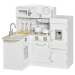 Cuisine Bois Jeu d'imitation - Cuisine Enfant 3+ Ans - Nombreux Accessoires & rangements Inclus - micro-ondes, hotte, évier avec robinet - MDF pin Blanc