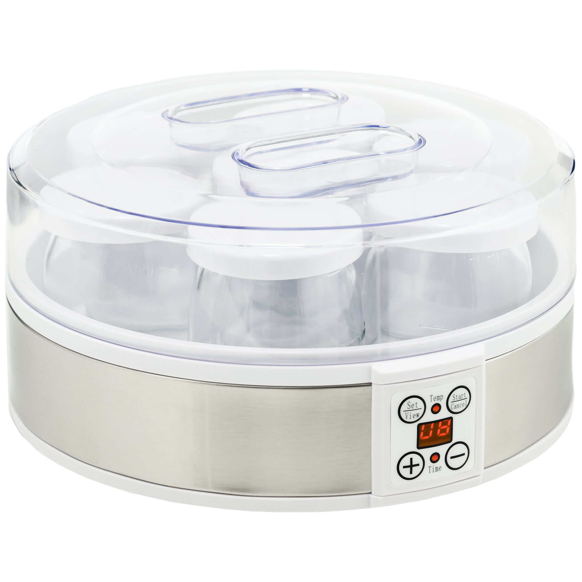 Yaourtière 7 pots de 180ml machine à yaourt électrique en acier inoxydable thermostat réglable 24 x 24 x 13 cm blanc