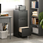 Cajonera de oficina, mueble de almacenamiento de madera con 3 cajones y cerradura, barras de suspensión ajustables, 40 x 40 x 101 cm, negro