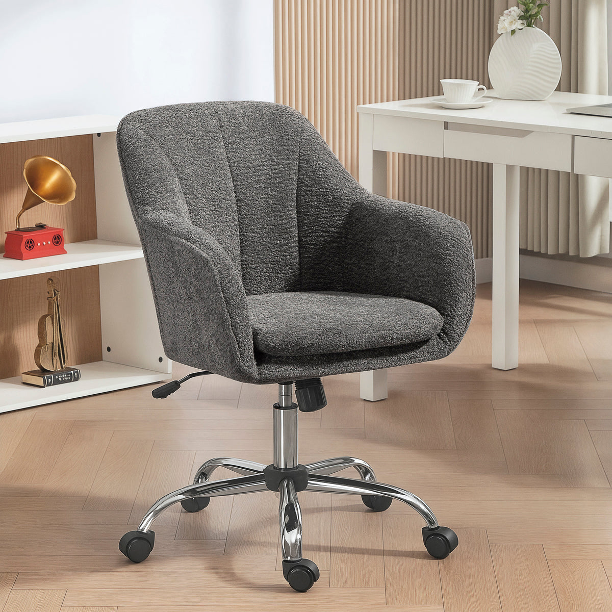 Chaise de bureau, fauteuil de bureau ergonomique réglable en hauteur, siège pivotante, fonction de bascule, gris