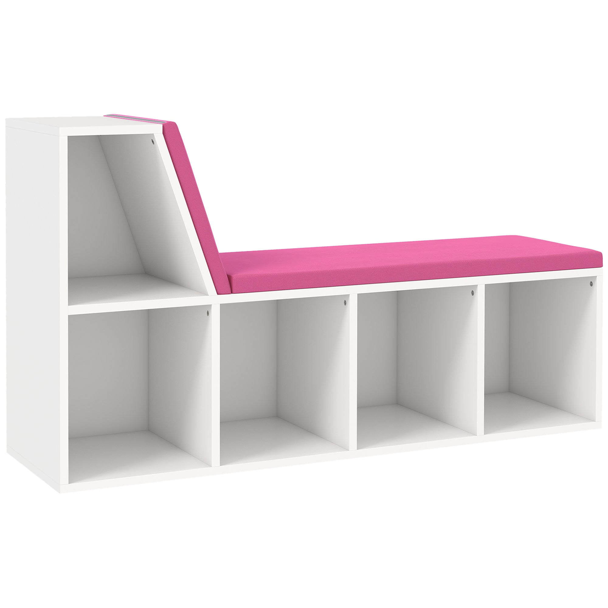 Bibliothèque banc 2 en 1 avec 5 compartiments de rangement et 2 coussins 108 x 30 x 60 cm blanc rose