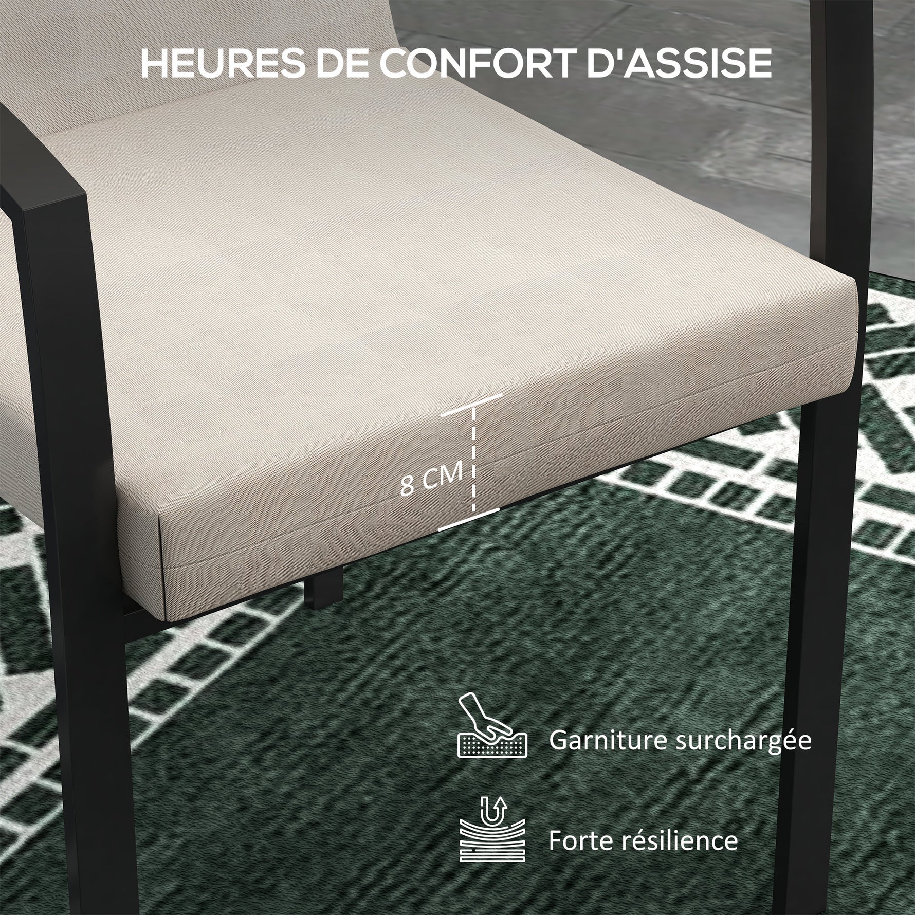 Lot de 2 coussins d'extérieur pour fauteuil chaise à dossier avec attaches rembourrage 8 cm, dim. 112L x 51l cm, beige
