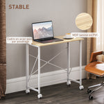 Bureau pliant table d'ordinateur 80 x 40 cm sur roulettes pour bureau à domicile, chambre, petits espaces, chêne