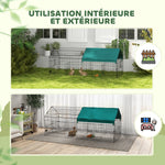 Parc enclos cage lapin extérieur structure acier avec protection solaire et portes verrouillables 185 x 75 x 75 cm vert