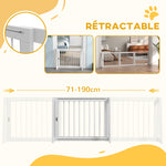 Cancelletto di sicurezza per cani, barriera protettiva a 3 pannelli, estensibile 71-190 cm, in legno - bianco