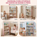 Bibliothèque pour enfant, rangement livre enfant 4 niveaux en thème barbe à papa, 60x12x108cm, rose