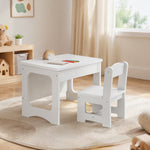 Bureau et Chaise pour Enfant avec Plateau Réversible Tableau Noir, 3 à 6 Ans, Blanc