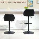 Lot de 2 tabourets de bar chaises de bar hauteur réglable tissu effet lin et base en acier 52,5 x 53 x 86,5-108 cm gris