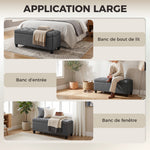 Banc de rangement pouf salon bout de lit coffre de rangement pour salon, chambre, entrée, 100 x 40 x 44 cm, gris foncé