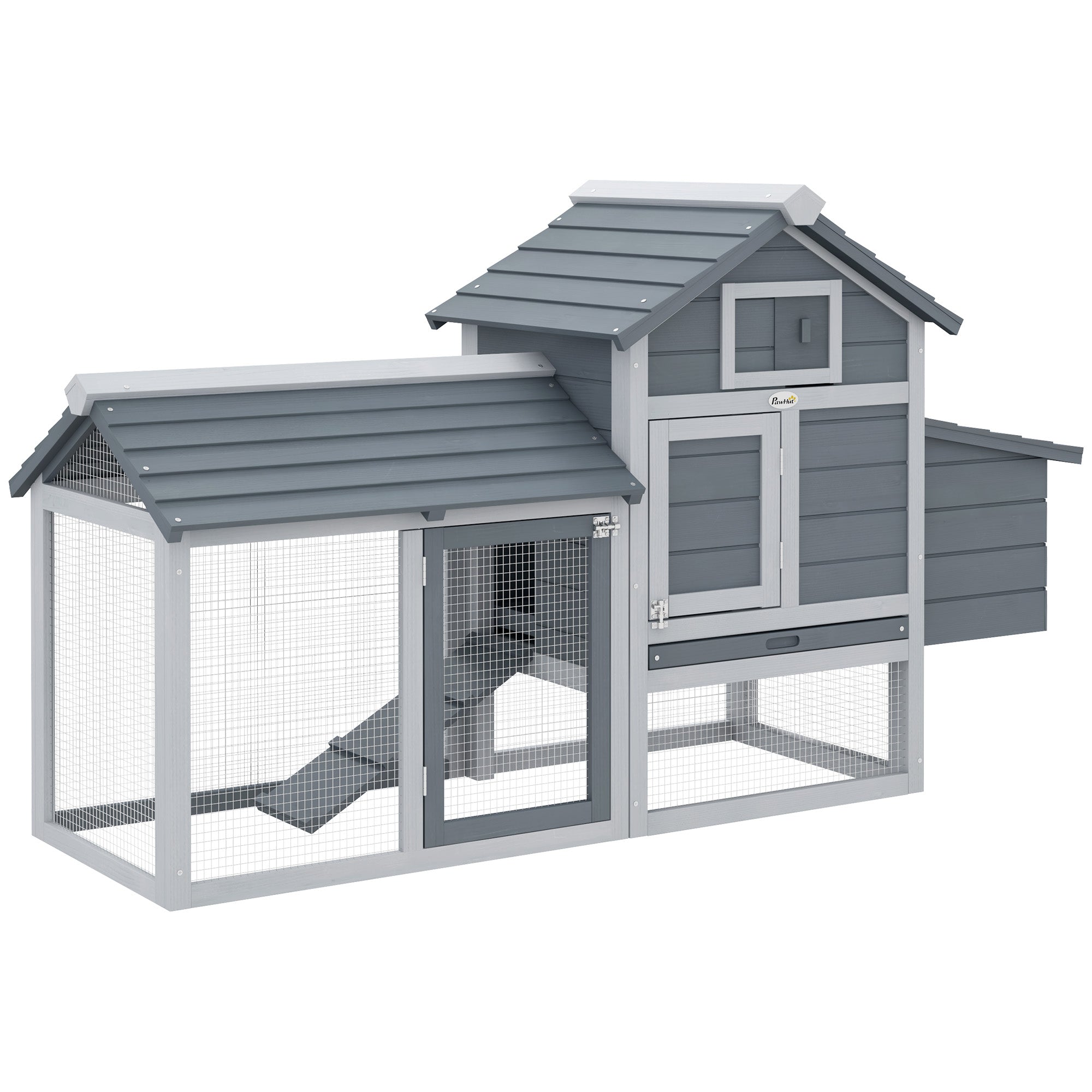 Small cottage chicken coop, elevated hen house, dim. 150.5L x 54W x 87H cm, multi-equipped, solid fir wood