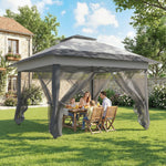 Gazebo da giardino pieghevole pop-up in acciaio e poliestere con zanzariere + borsa per il trasporto con ruote grigio