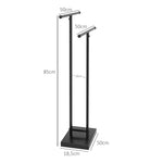 Porte-serviettes sur pied autoportant 2 niveaux en métal pour la salle de bain, dim. 50l x 18,5P x 85H cm, noir