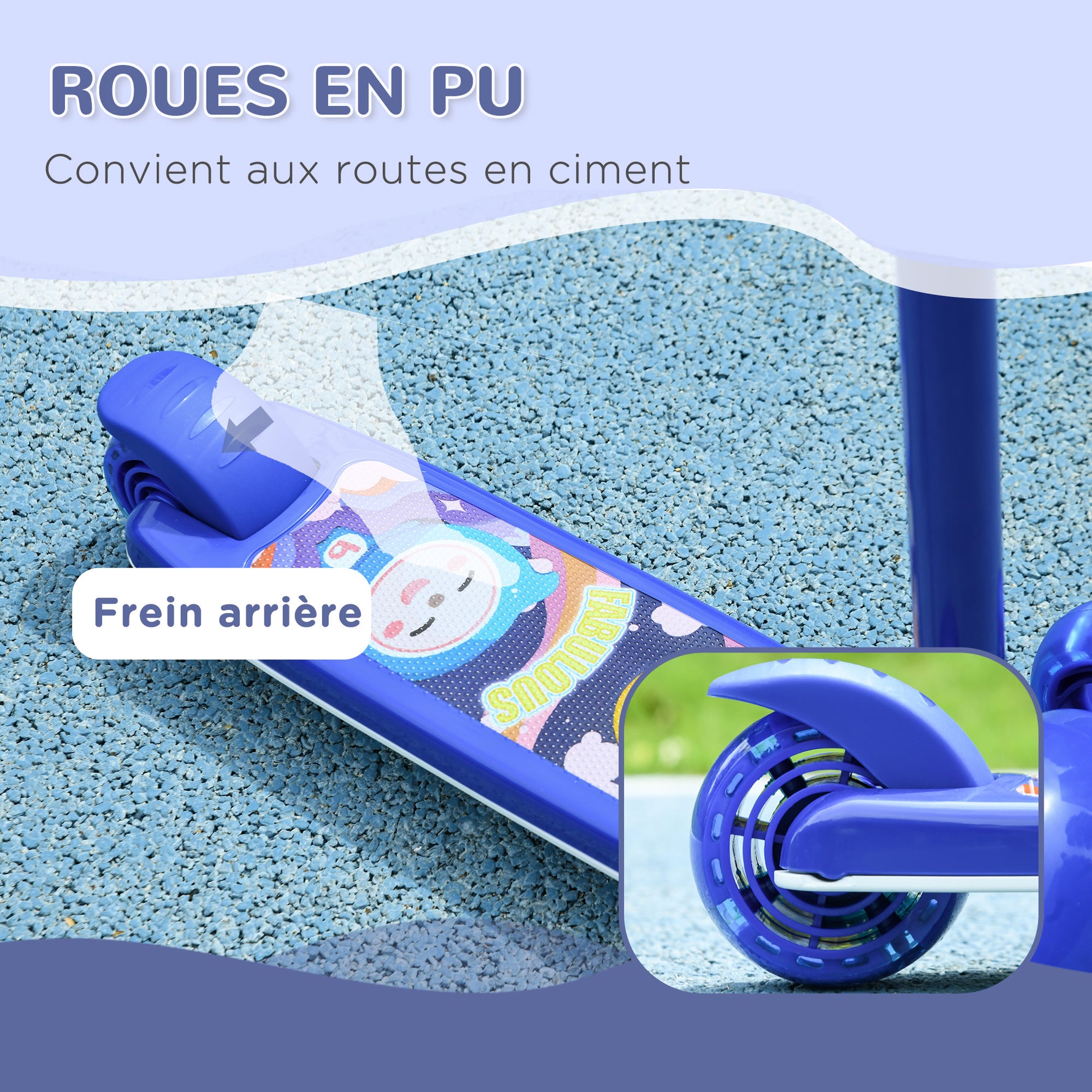 Trottinette enfant 3 Roues Lumineuses LED Hauteur Guidon réglable frein à Friction arrière de 2 à 6 ans Bleu
