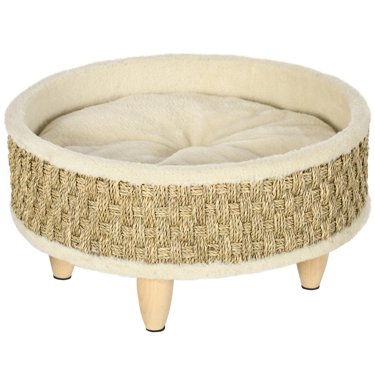 Panier rond chien sur pieds style cosy chic grand confort coussin moelleux intégré Ø 48 x 24,5H cm beige