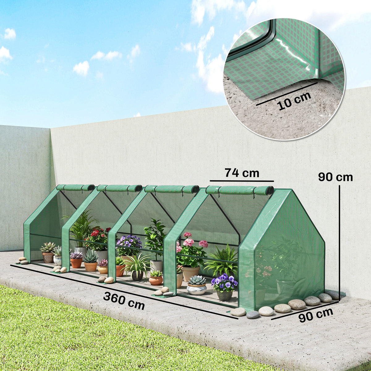 Mini Serre de Jardin mini serre tunnel 4 fenêtres avec Zip enroulables Acier PE 140 g/m² Anti-UV 360x90x90cm Vert