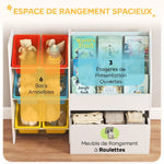 Meuble rangement enfant rangement jouets enfant 6 bacs amovibles et grand coffre à roulettes 100x30x80cm multicolore