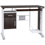 Bureau d'ordinateur, 100 x 52 x 75 cm, bureau avec tablette coulissante pour clavier, tiroirs et support d'unité centrale, table informatique pour étudier noyer foncé et blanc