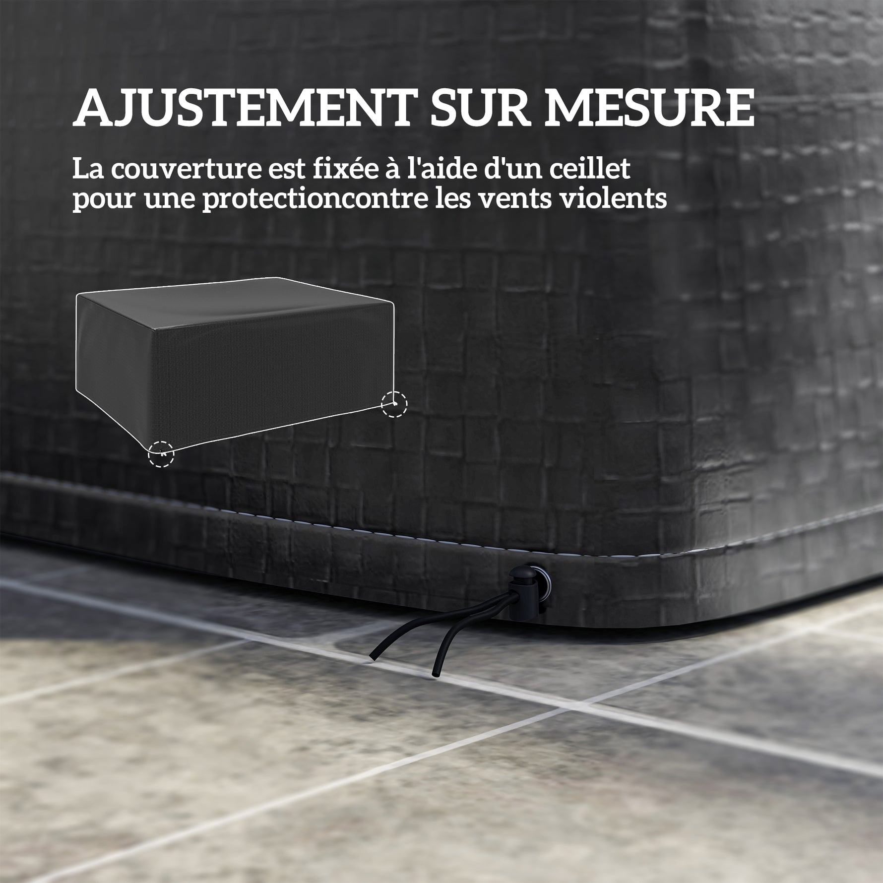 Housse salon de jardin extérieure bâche de protection extérieure anti-UV  en polyéthylène 235 x 190 x 90 cm noir
