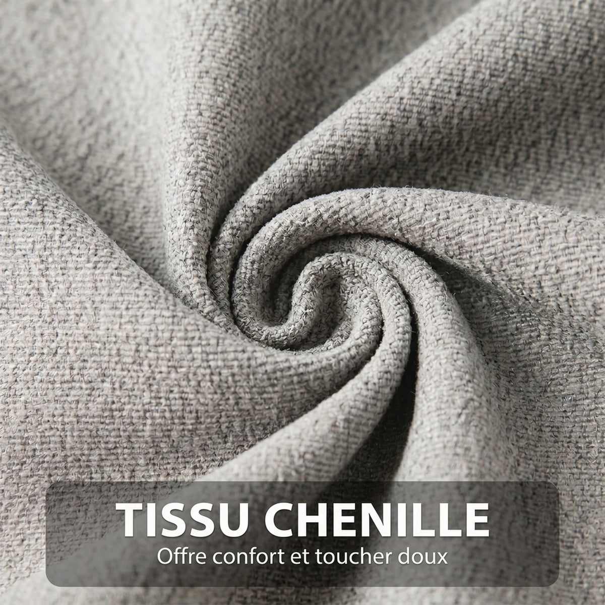 Fauteuil salon sans accoudoirs, chaise pivotante en tissu chenille, assise large, 75 x 95 x 90 cm gris clair