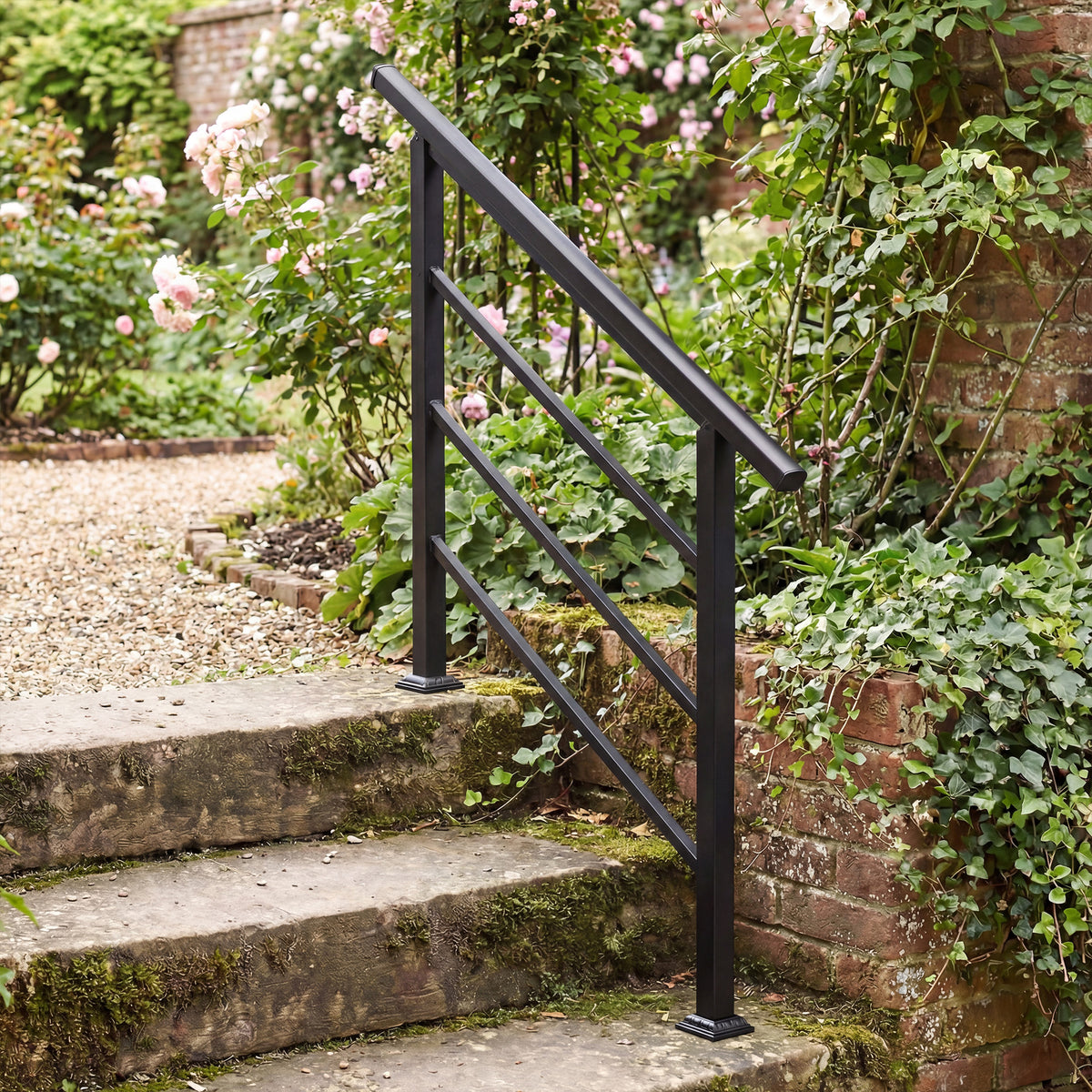 Outdoor Stair Railing for 1 to 3 Steps, Metal Stair Handrail with Installation Kit, Black
