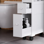 Badezimmer-Rollwagen, WC-Schrank, offenes Regal mit 2 Schubladen, 16 x 52 x 71,5 cm, weiß