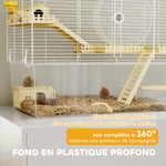 Cage à hamster à 3 niveaux, cage rongeur avec roue d'exercice, plateau profond transparent, 59 x 35,5 x 47 cm, blanc