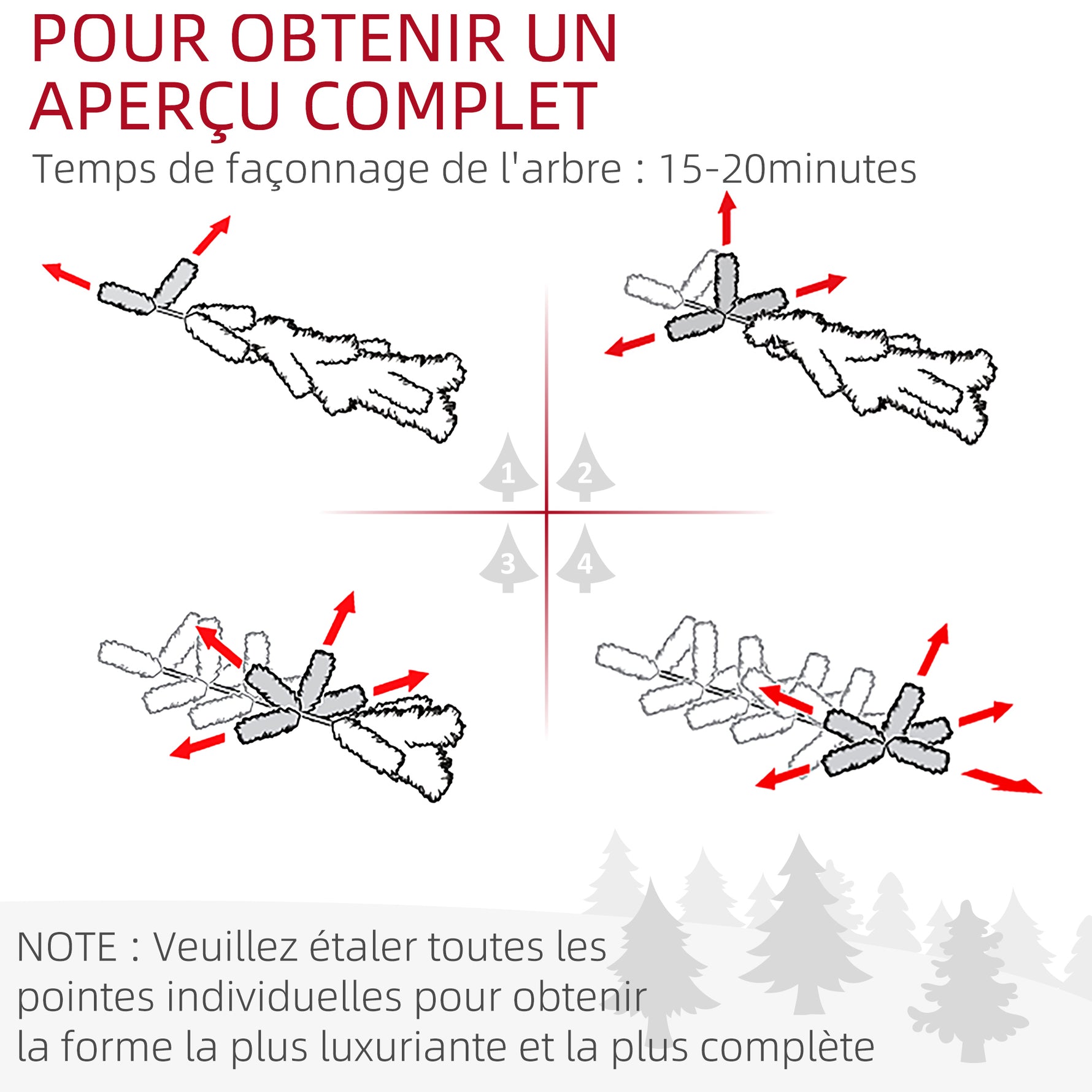 Sapin de Noël artificiel 305 branches avec pied croix acier amovible Ø 85 x 120H cm vert