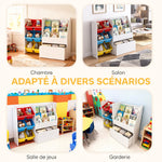 Meuble rangement enfant rangement jouets enfant 6 bacs amovibles et grand coffre à roulettes 100x30x80cm multicolore