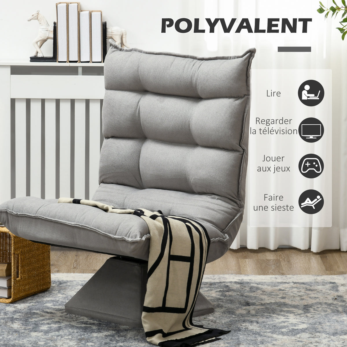 Fauteuil de sol paresseux fauteuil relax fauteuil salon design capitonné inclinaison dossier réglable pivotant 360°