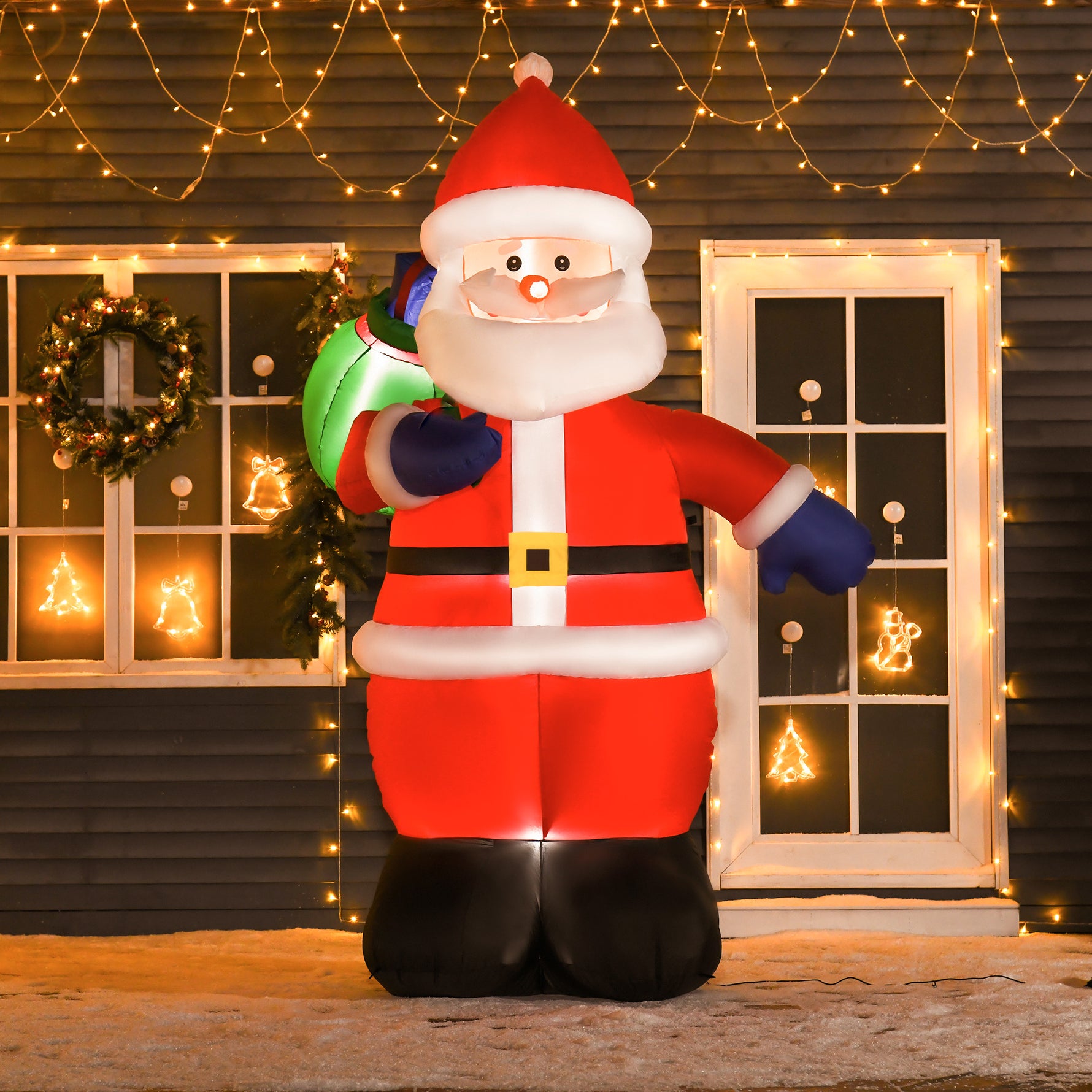 Père Noël Gonflable LED 2,4H m avec hotte Polyester imperméable Rouge