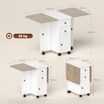 Table de cuisine pliable table à manger pliante 2 plateaux rabattables avec 2 tiroirs 1 placard blanc et chêne