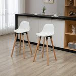 Lot de 2 tabourets de bar, chaises de bar en PU avec dossier et repose-pieds, assise rembourrée 69 cm, pieds en bois, style moderne, tabourets hauts pour cuisine, salle à manger, salon, blanc
