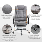 Fauteuil de bureau direction massant chauffant hauteur réglable dossier inclinable toile de microfibre gris