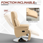 Fauteuil inclinable pivotant repose-pied réglable accoudoirs piètement acier chromé revêtement synthétique PU beige