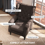 Fauteuil de salon capitonné avec assise large, pieds en bois, style classique, grand confort, 74 x 86 x 102 cm, marron
