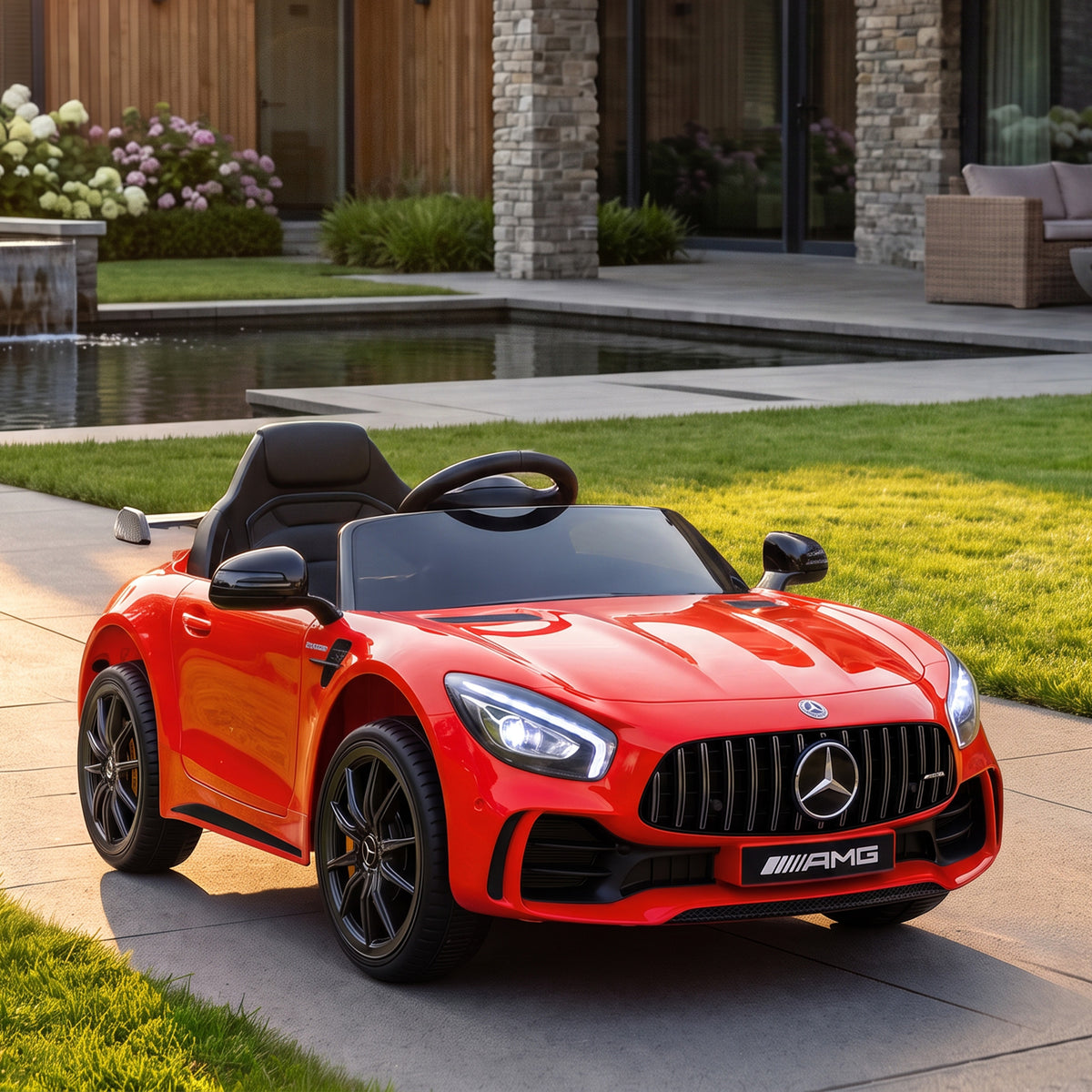 Licensed Mercedes-Benz AMG GTR 12V children's electric car, 2.4G remote control, max. 5 km/h, 108 x 67 x 46 cm, red