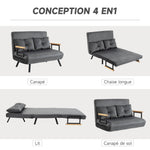 Canapé convertible 2 places avec dossier réglable sur 5 niveaux et 2 coussins rembourrés pour salon, chambre d'amis-3