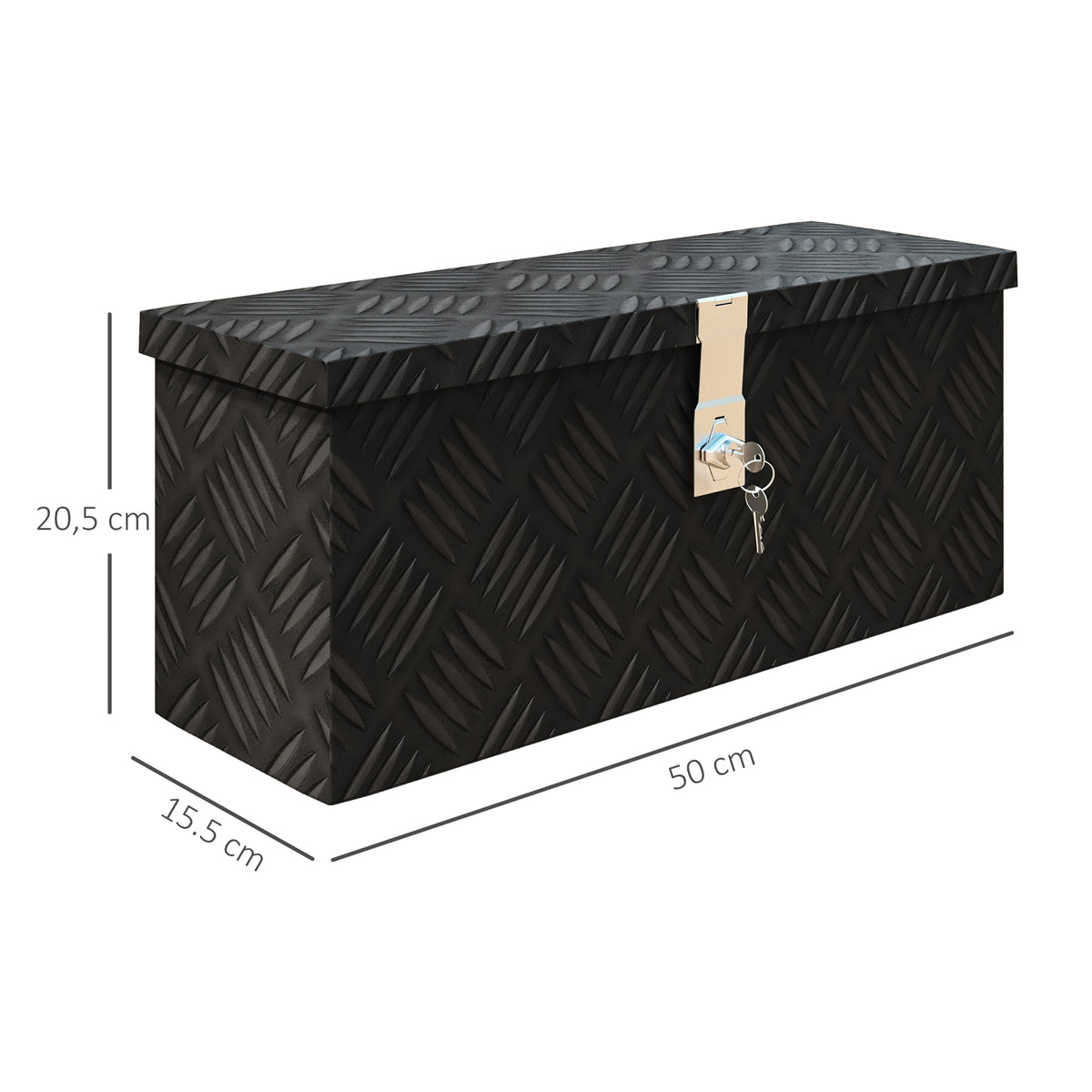 Cassetta portaoggetti - cassetta degli attrezzi in alluminio - chiusura a chiave in alluminio - dim. 50L x 15,5P x 20,5A cm