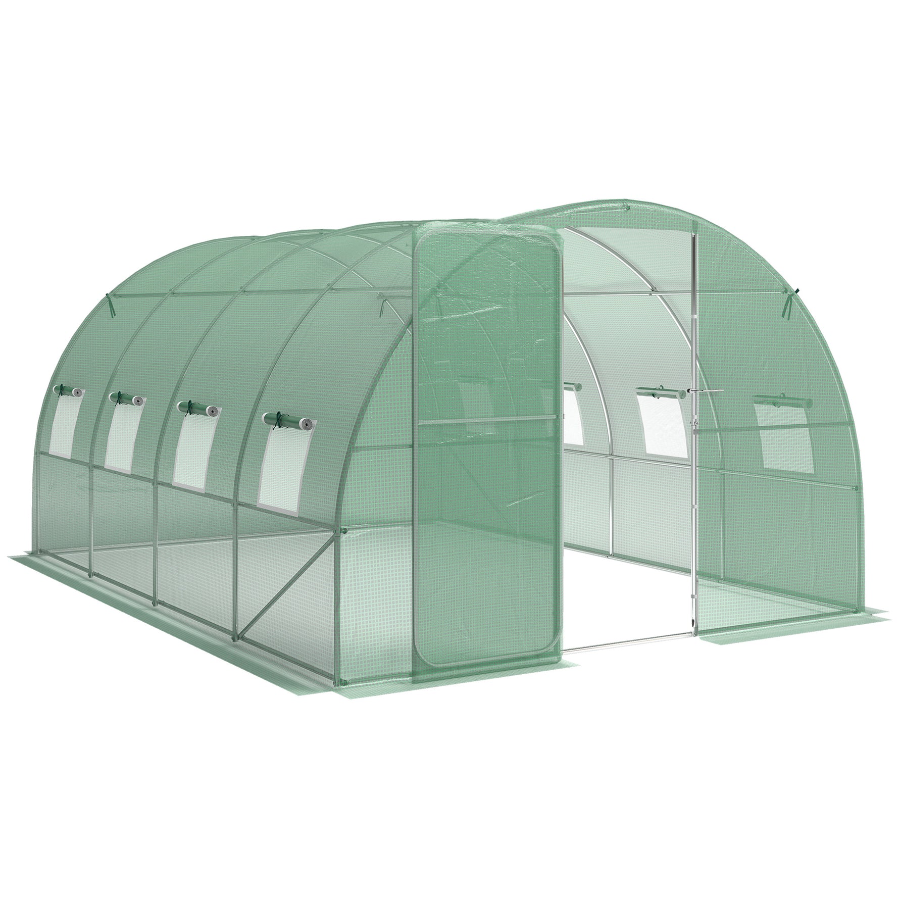 Serre tunnel de jardin 12m², serre de jardin tunnel 295x400x200cm porte et 8 fenêtres, bâche PE 140 g/m² vert