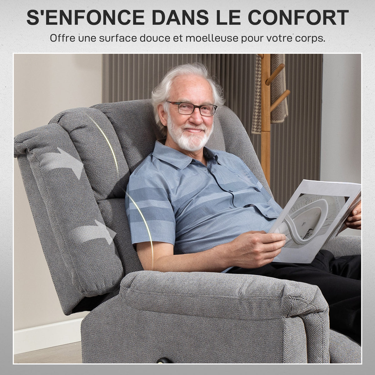 Fauteuil releveur électrique avec fonction massage et chauffage, fauteuil relax électrique dossier inclinable gris foncé
