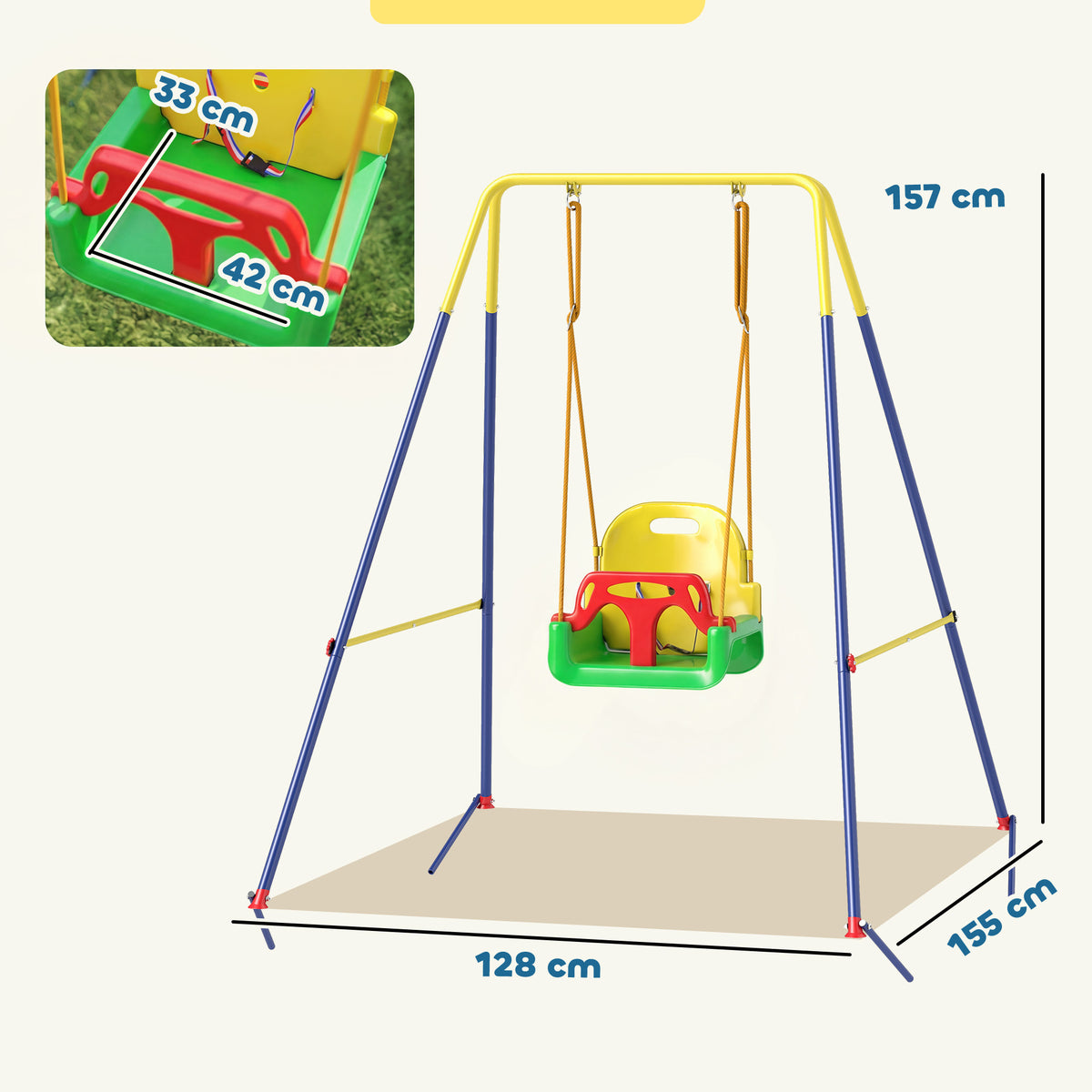 Portique Balançoire Enfants 3-en-1, Balançoire Pliable avec Siège Réglable, Intérieur et Extérieur, Multicolore