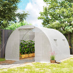 Serra da giardino a tunnel 9 m², 4 finestre, porta avvolgibile con cerniera, telaio in acciaio zincato, telo in PE 3 x 3 x 2 m bianco