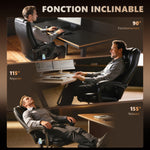 Fauteuil de Bureau Massant 7 Points, Chaise de Bureau Ergonomique avec Repose-pieds Rétractable, Dossier Inclinable 155°, Hauteur Réglable, Pivotant à 360°, télécommande Filaire, Noir