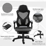Chaise de bureau fauteuil gaming hauteur réglable dossier roulettes pivotantes repose-pied tissu en maille 58L x 63l x 112-122H cm gris noir