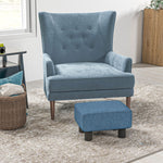 Pouf repose-pied tabouret bas en tissu de lin capacité de charge 110 Kg 40 x 30 x 24 cm bleu foncé
