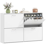 Armoire à Chaussures Meuble à Chaussures Grande Taille dim. 120L x 24l x 81H cm 4 Portes abattantes Double Niveau en Bois Blanc